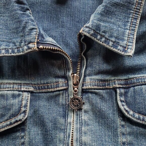 Christopher & Banks Blue Stretch Denim Zippered Jean Jacket – Women’s Size L - Picture 4 of 9